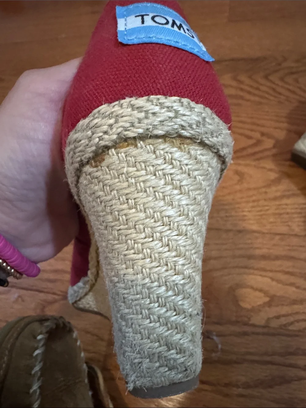Toms Red Canvas Peep-Toe Wedge Espadrilles